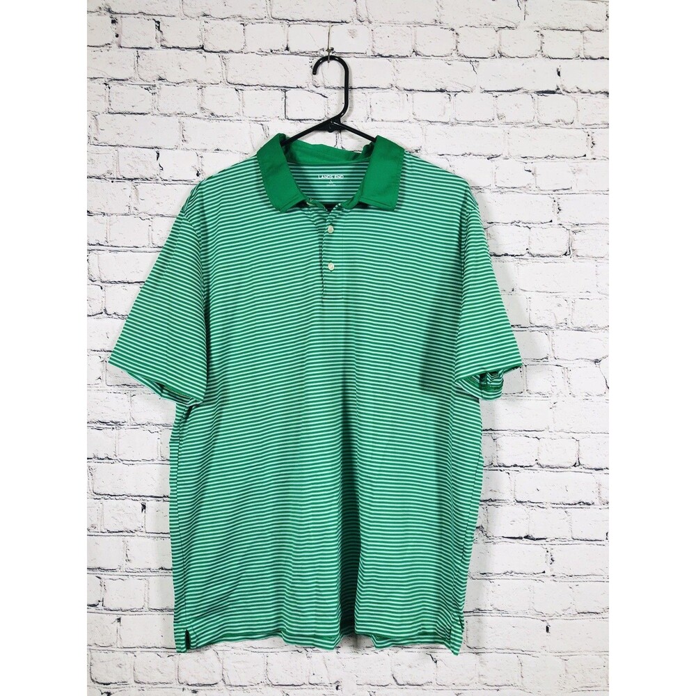 Lands' End‎ Men Polo Shirt Short Sleeve Stretch Striped Green  Size L 42-44